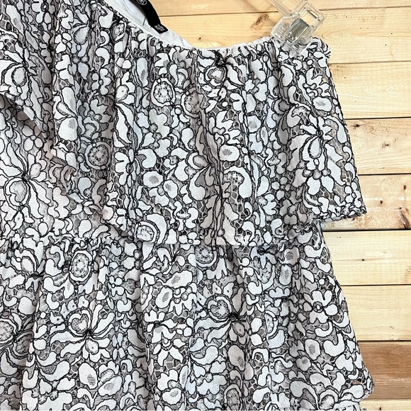 MISSGUIDED Black White Lace Off One Shoulder Ruffles Midi Dress NWOT Size 12 - Picture 4 of 14